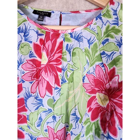 TALBOTS Blue Red Green Floral Sleeveless Lightweight Top SZ 4P - Picture 7 of 7
